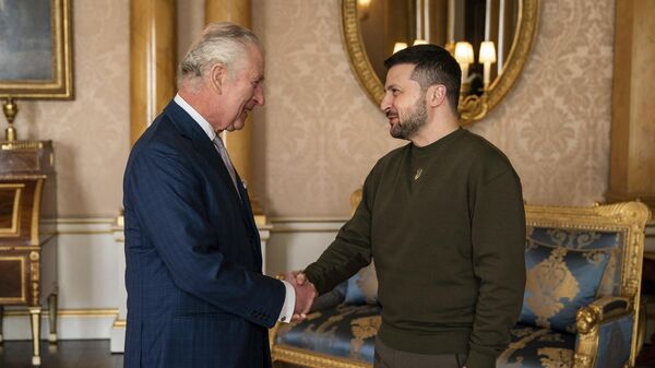 Британский король Карл III и президент Украины Владимир Зеленский во время встречи в Букингемском дворце