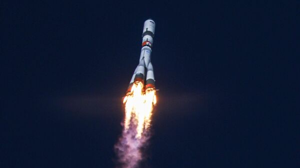 Старт ракеты-носителя Союз-2.1а с транспортным грузовым кораблем Прогресс МС-22 с космодрома Байконур