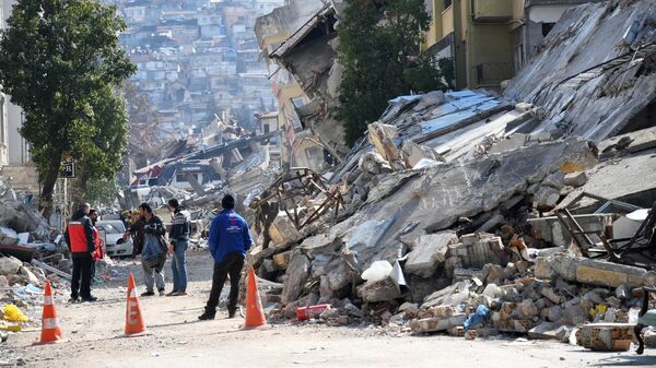 Жилые дома, разрушенные в результате землетрясения в Антакье, Турция