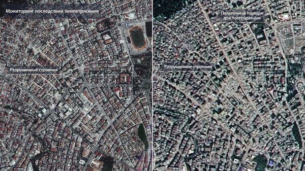 Снимок последствий землетрясения в  турецком городе Антакья, сделанный спутником Роскосмоса Канопус-В