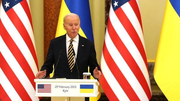 Президент США Джо Байден во время пресс-конференции в Киеве