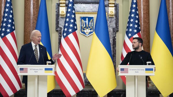 Джо Байден и Владимир Зеленский во время пресс-конференции в Киеве