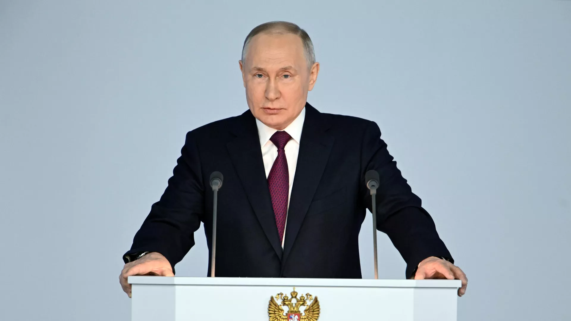 Ο Ρώσος Πρόεδρος Βλαντιμίρ Πούτιν εκφωνεί την ετήσια ομιλία του στην Ομοσπονδιακή Συνέλευση - RIA Novosti, 1920, 21.02.2023
