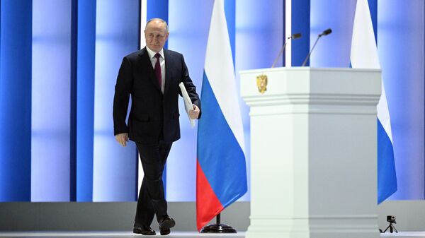 Президент России Владимир Путин перед началом ежегодного послания Федеральному собранию
