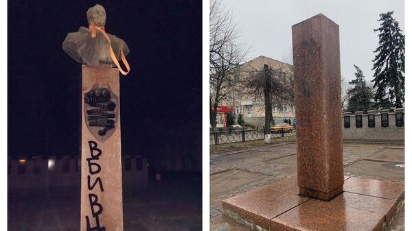 В городе Хорол Полтавской области демонтировали бюст советскому военному деятелю Ивану Третьяку 