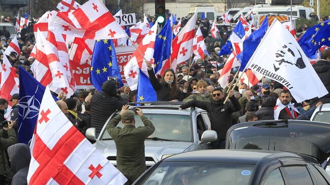 Участники акции протеста оппозиции в Тбилиси