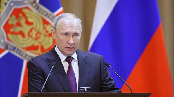 Президент РФ Владимир Путин на заседании коллегии Федеральной службы безопасности РФ