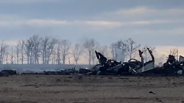 Кадры с места падения военного самолета под Енакиево в ДНР