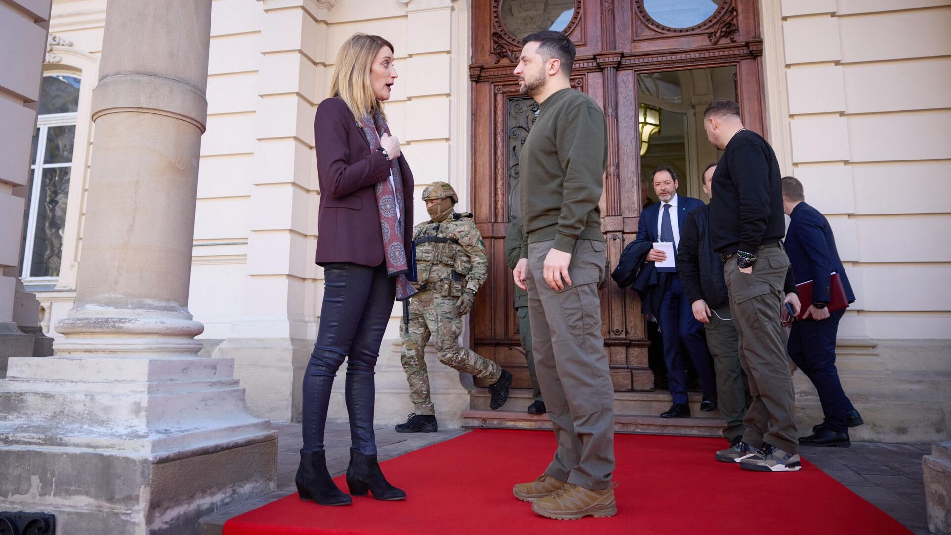 Глава Европейского парламента Роберта Метсола и президент Украины Владимир Зеленский во Львове - РИА Новости, 1920, 04.03.2023