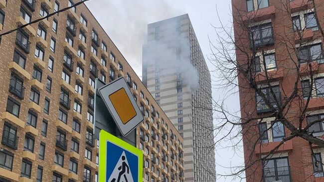 Пожар в ЖК Михайловский парк на юго-востоке Москвы