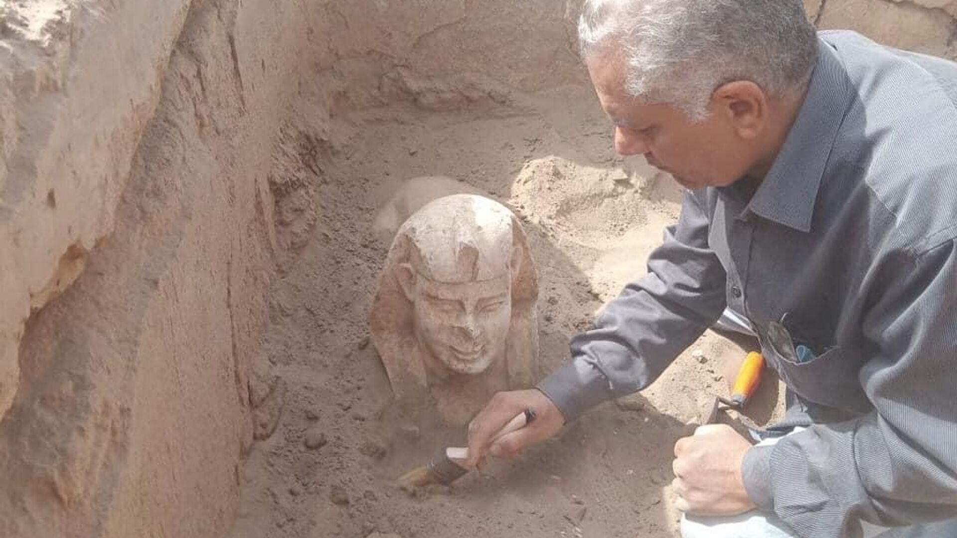 Статуя сфинкса, обнаруженная в марте 2023 в ходе археологических раскопок в провинции Кена в Египте - РИА Новости, 1920, 07.03.2023
