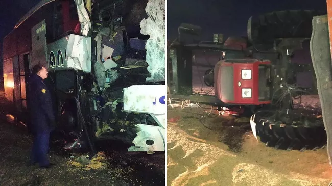 На 412 км автодороги Р22 Каспий пассажирский автобус, следовавший из Волгограда в Москву столкнулся с трактором