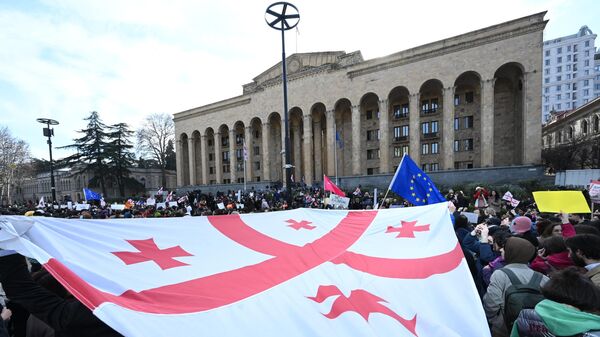  Акция протеста у здания парламента Грузии в Тбилиси
