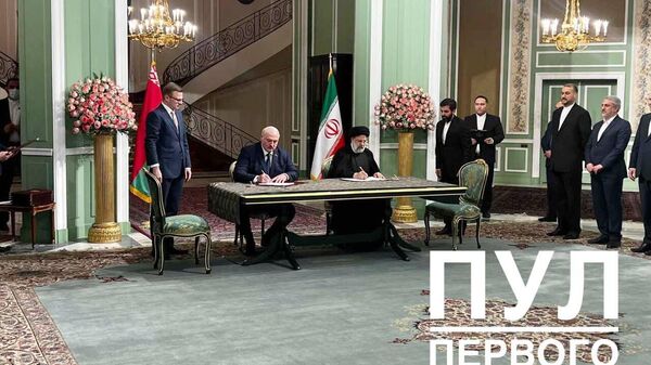 Президент Ирана Ибрахим Раиси и президент Белоруссии Александр Лукашенко во время подписания дорожной карты сотрудничества в Тегеране