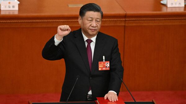 Председатель КНР Си Цзиньпин на Всекитайском собрании народных представителей. 10 марта 2023