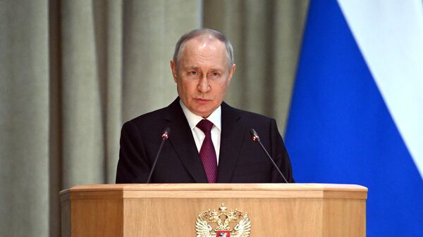 Президент Владимир Путин выступает на расширенном заседании коллегии Генеральной прокуратуры России