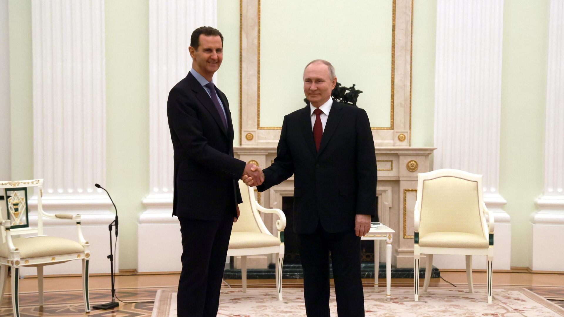 Президент РФ Владимир Путин и президент Сирии Башар Асад во время встречи. 15 марта 2023 - РИА Новости, 1920, 15.03.2023