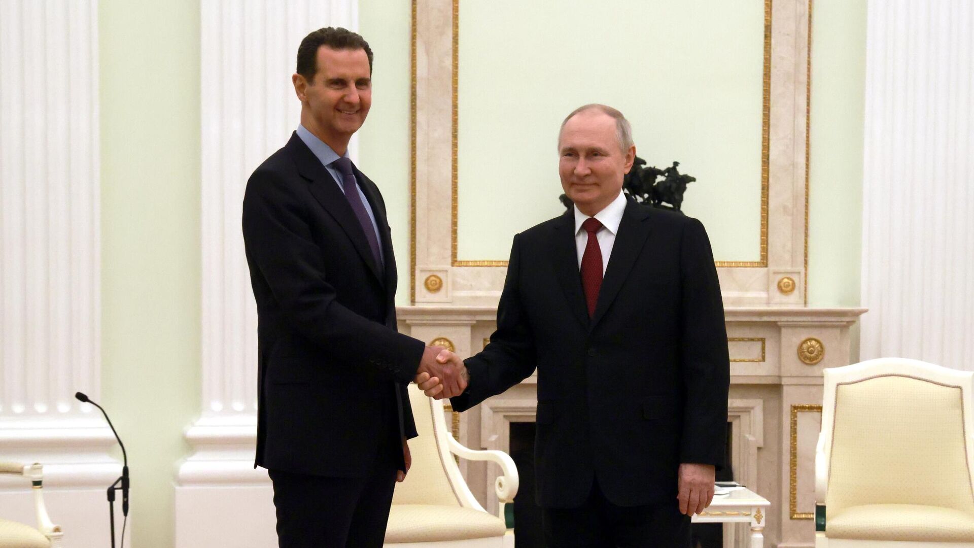 Президент РФ Владимир Путин и президент Сирии Башар Асад во время встречи. 15 марта 2023 - РИА Новости, 1920, 15.03.2023