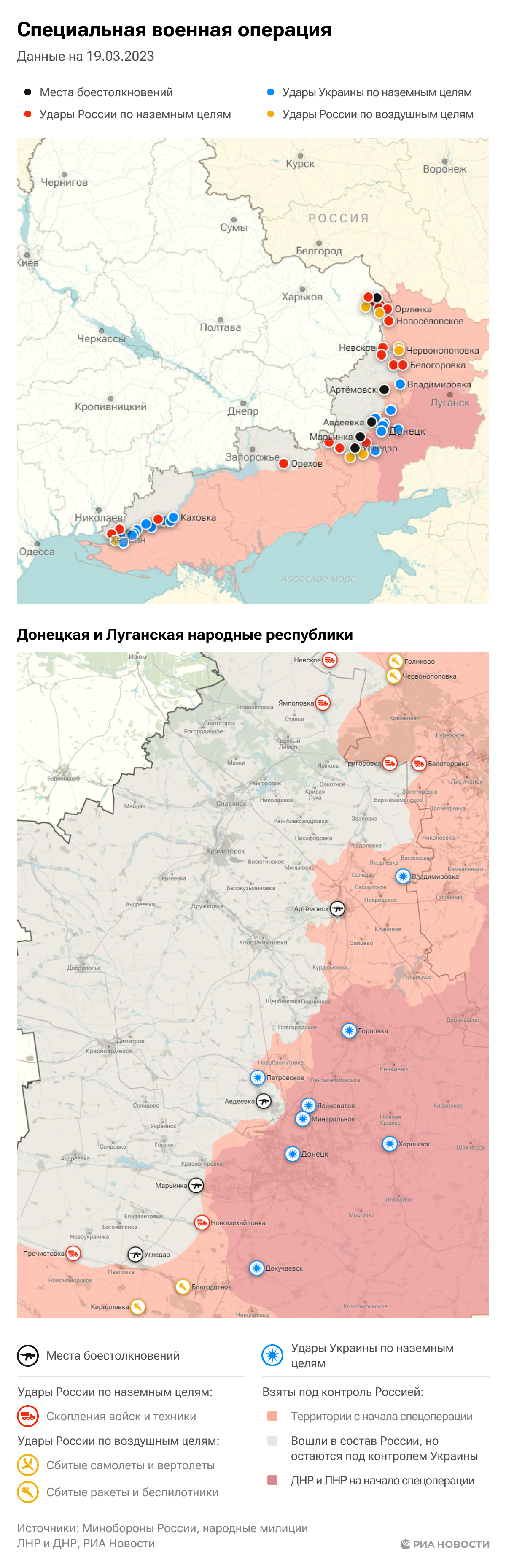 Карта спецоперации Вооруженных сил России на Украине на 19.03.2023 Карта спецоперации Вооруженных сил России на Украине на 19.03.2023