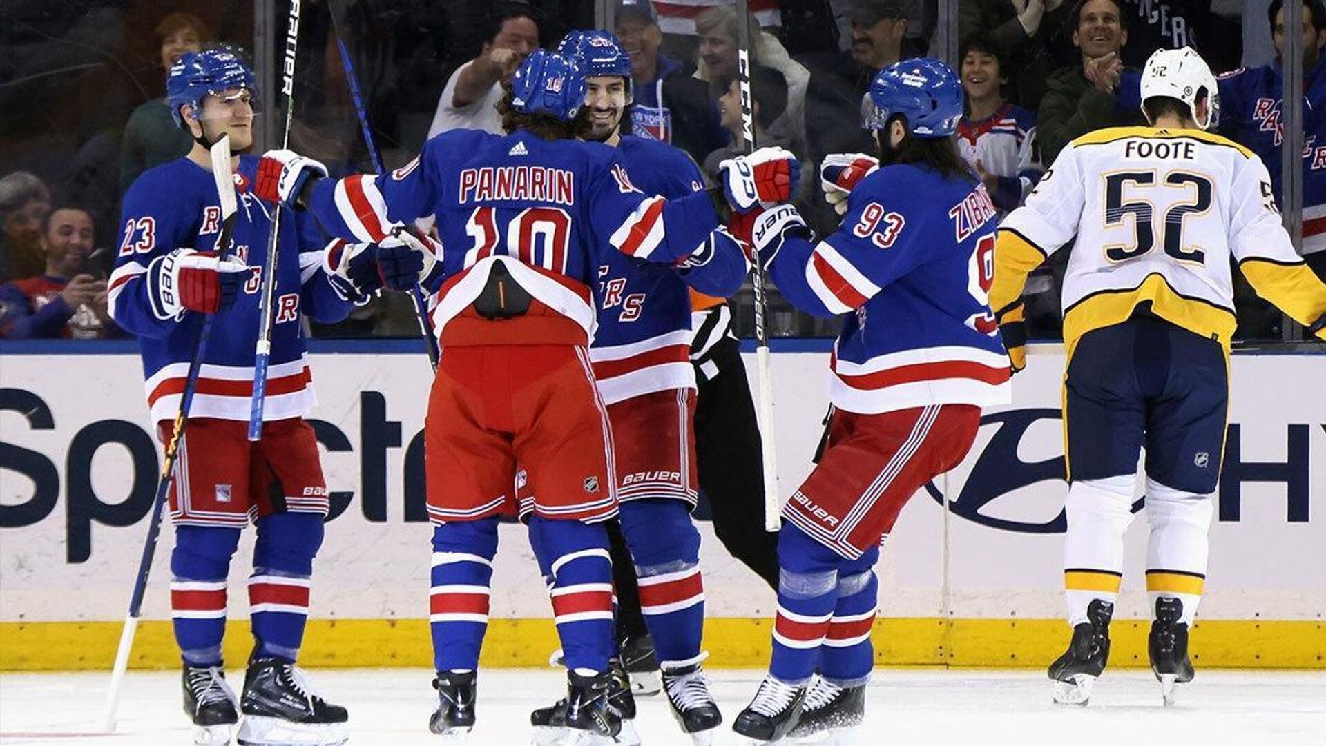 New York Rangers hockey players celebrate a goal in game against Nashville Predators - RIA Novosti, 1920, 20/03/2023