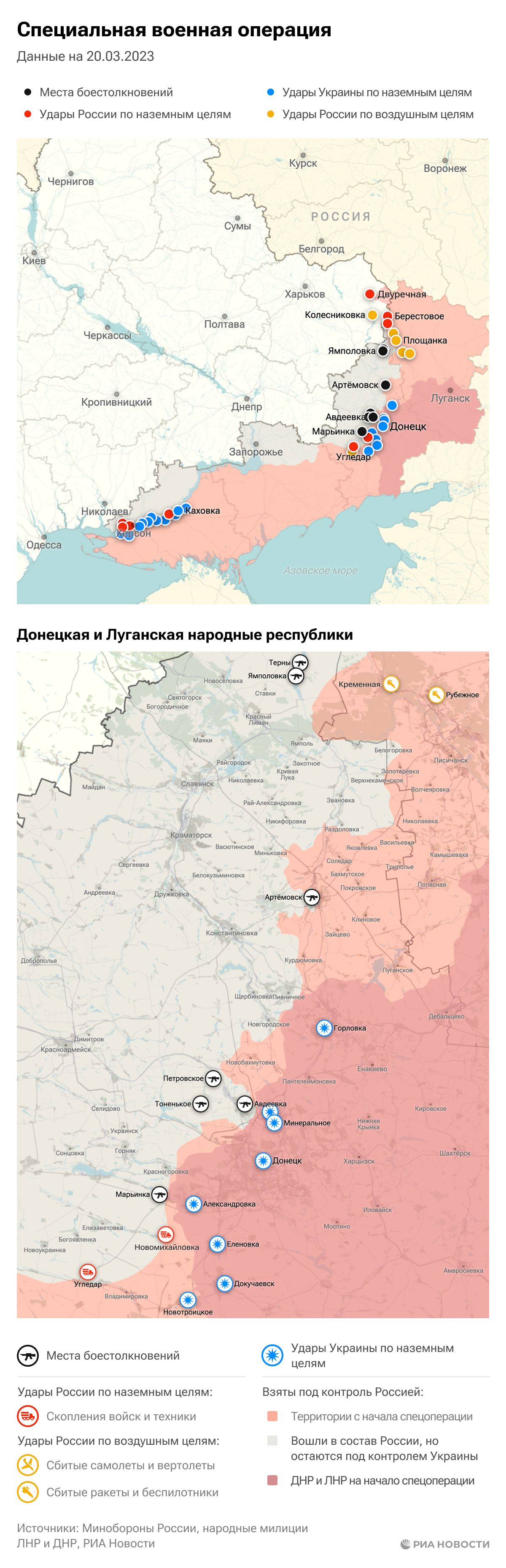 Карта спецоперации Вооруженных сил России на Украине на 20.03.2023