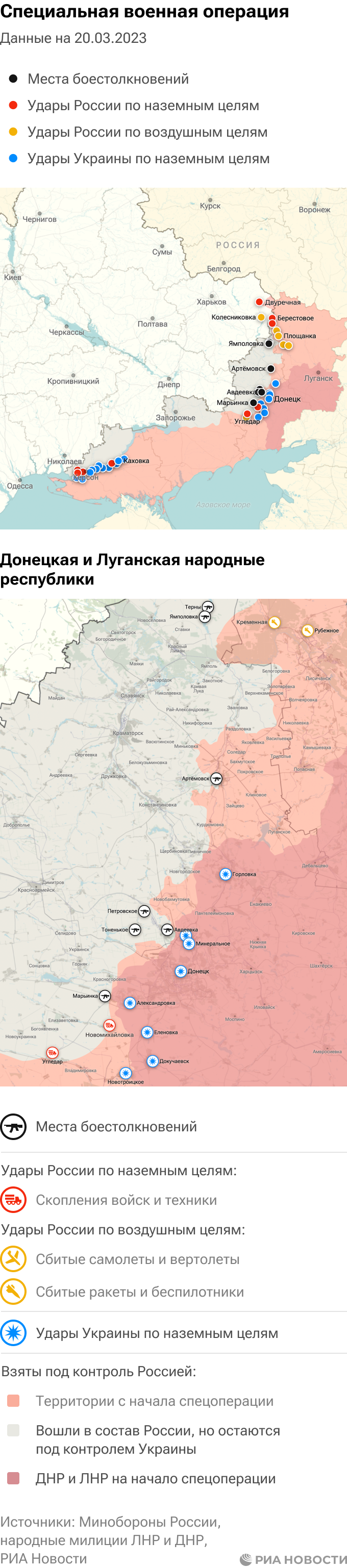 Карта спецоперации Вооруженных сил России на Украине на 20.03.2023