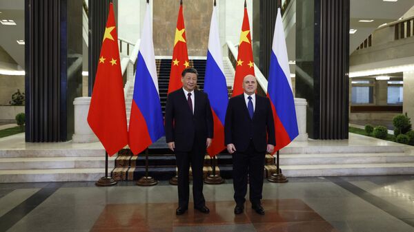 Председатель правительства РФ Михаил Мишустин и председатель Китайской Народной Республики Си Цзиньпин во время встречи