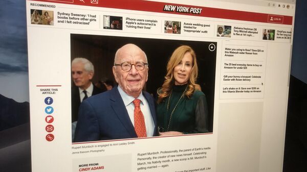 Страница сайта New York Post с новостью о помолвке Руперта Мердока и Энн Лесли Смит