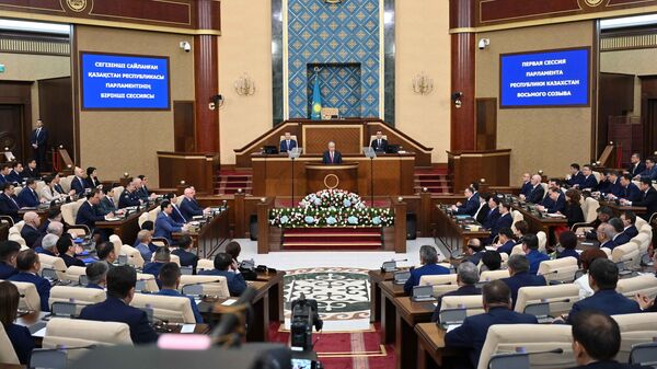 Президент Казахстана Касым-Жомарт Токаев выступает на открытии первой сессии парламента Республики Казахстан VIII созыва