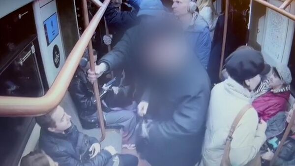 Пассажир метро распылил газовый баллончик в лицо пожилому мужчине. Кадры МВД