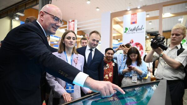 Заместитель председателя правительства РФ Дмитрий Чернышенко посещает 32-ю Международную выставку Vietnam EXPO-2023 в Ханое