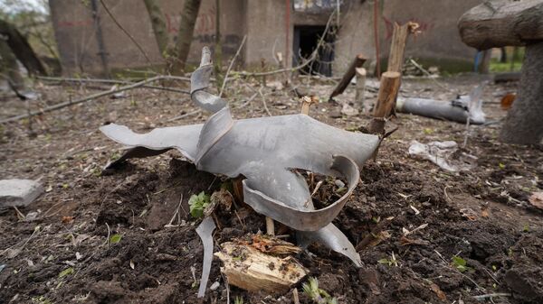 Metal fragments near the market in the Voroshilovsky district of Donetsk, which came under fire by the Armed Forces of Ukraine.