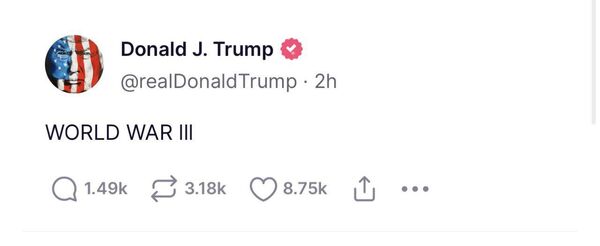 Сообщение Дональда Трампа на странице в социальной сети Truth Social Сообщение Дональда Трампа на странице в социальной сети Truth Social