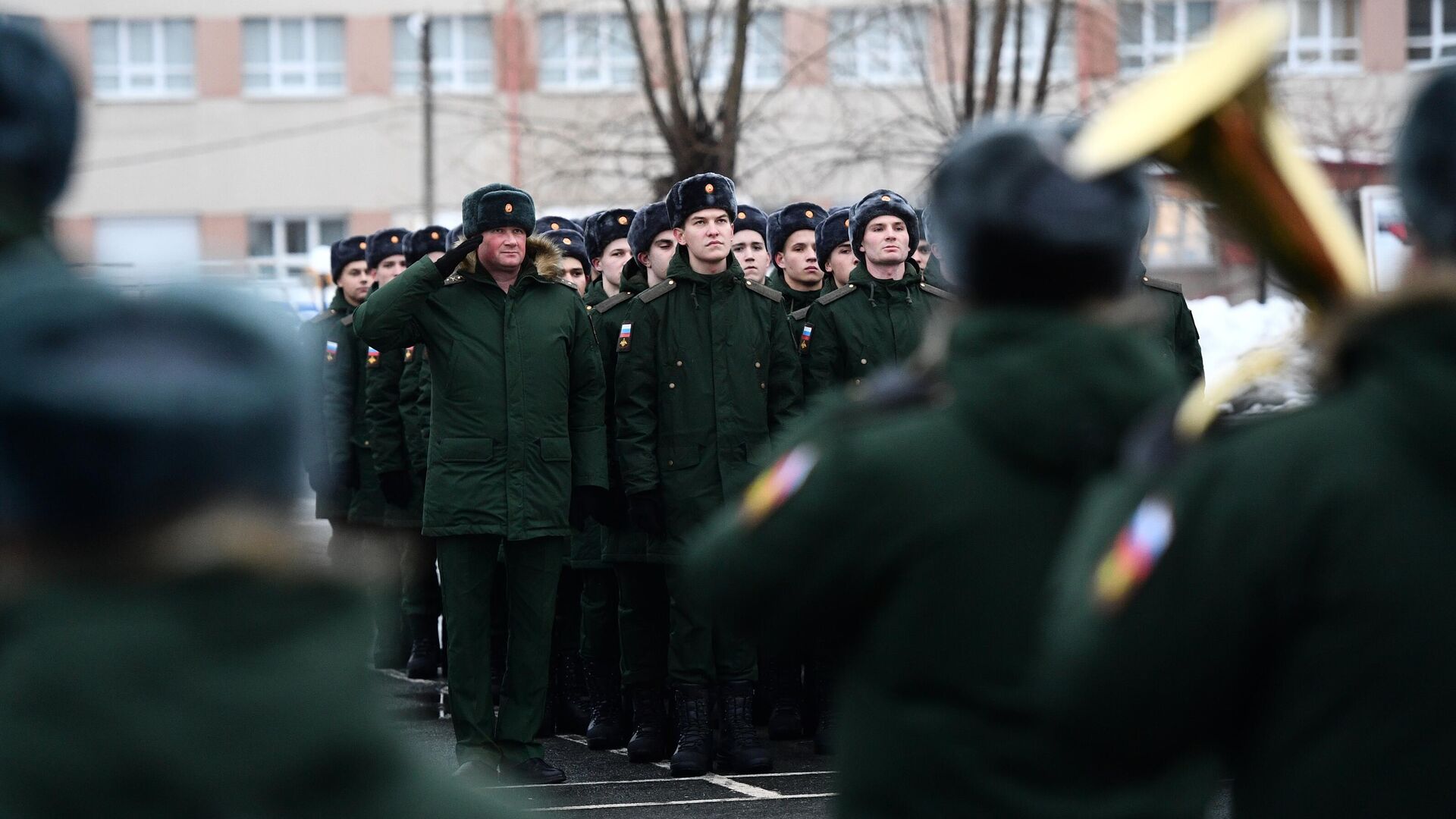 Призывники на торжественном построении на плацу перед отправкой в вооруженные силы РФ - РИА Новости, 1920, 29.09.2023