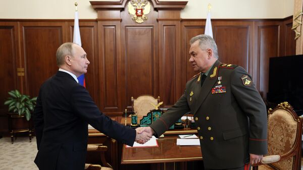 Президент РФ Владимир Путин и министр обороны Сергей Шойгу во время встречи