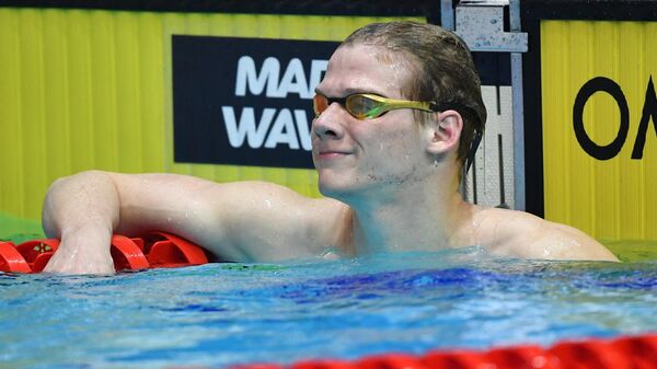 Александр Степанов (Московская область) после финиша в финальном заплыве на 800 метров вольным стилем среди мужчин на чемпионате России по плаванию в Казани.