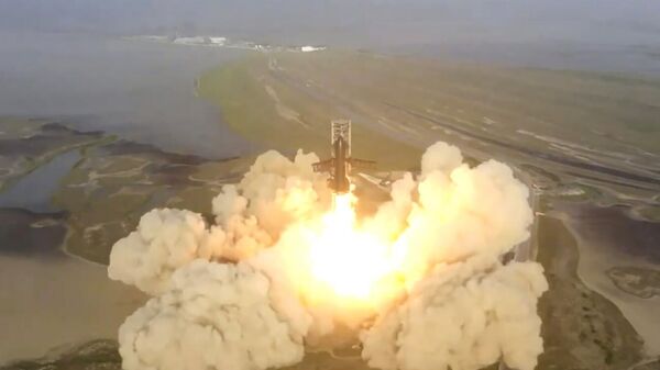 Кадр трансляции запуска ракеты SpaceX