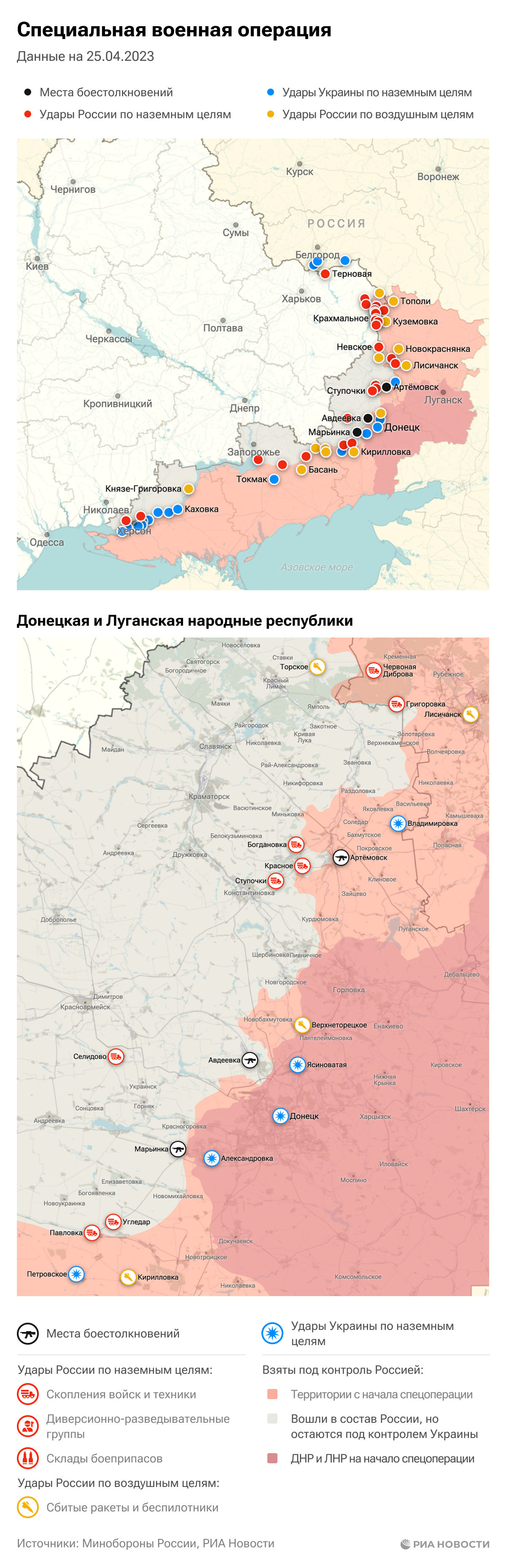 Карта спецоперации Вооруженных сил России на Украине на 25.04.2023 Карта спецоперации Вооруженных сил России на Украине на 25.04.2023