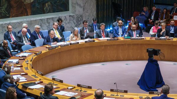 Министр иностранных дел РФ Сергей Лавров на заседании Совета безопасности ООН по ситуации на Ближнем Востоке