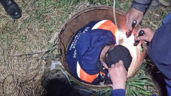 Спасатели достают собаку из колодца для септика в Приморье