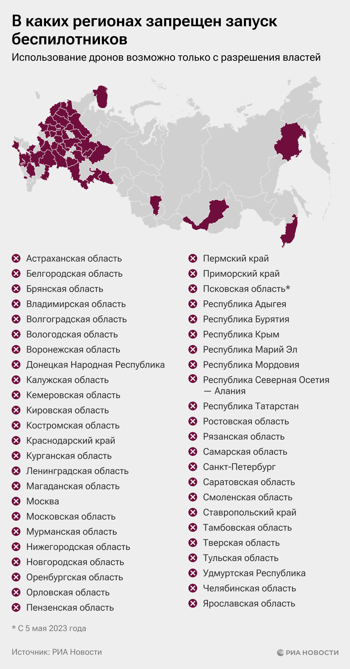 Карта запрет полетов дронов