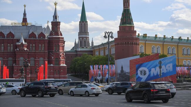 Подготовка к празднованию Дня Победы на Красной площади в Москве