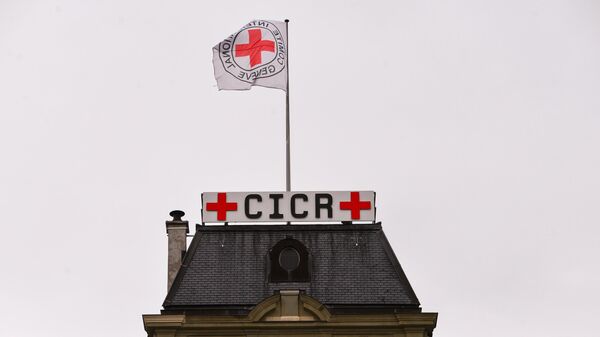 Флаг на здании Международного комитета Красного Креста (МККК) в Женеве. Архивное фотр