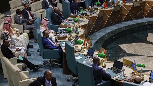 Пустое место для представителя из Сирии во время заседания министров иностранных дел Лиги арабских государств