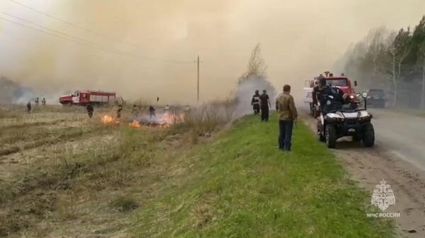 Пожарно-спасательные подразделения МЧС РФ тушат пожары возле деревни Белый Яр Курганской области