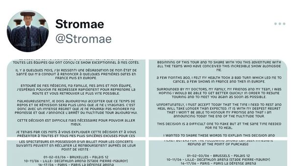 Пост, опубликованный певцом Stromae в Twitter