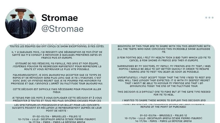 Пост, опубликованный певцом Stromae в Twitter