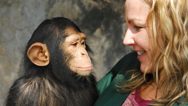 Дрессировщица и шимпанзе