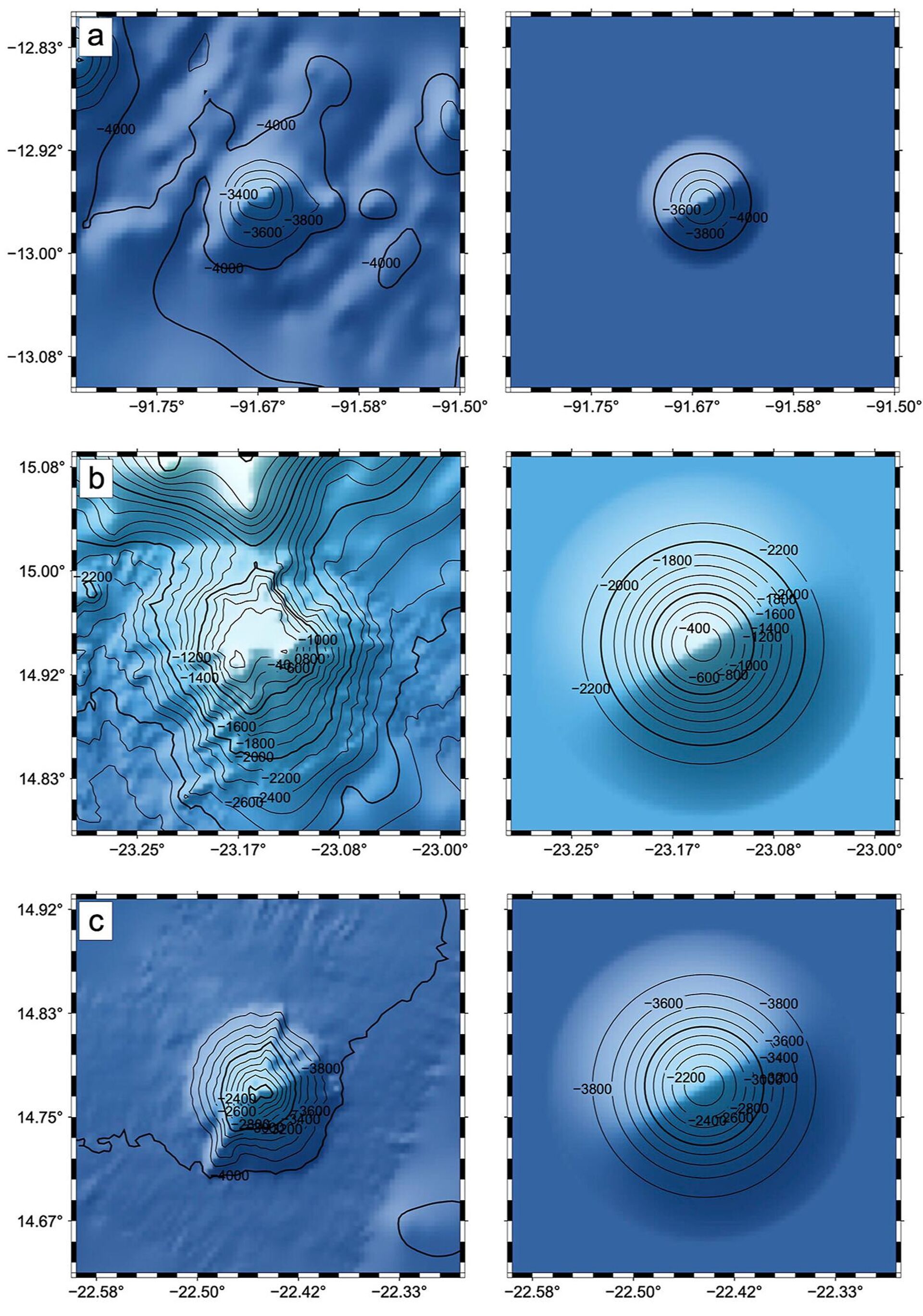 Точность картирования подводных гор с использованием спутниковых данных (слева) в сравнении с гидролокатором (справа) - РИА Новости, 1920, 15.05.2023