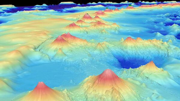 Батиметрическое изображение Марианской вулканической дуги, построенное по данным гидролокации